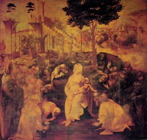 Leonardo da Vinci: L'adorazione dei magi, periodo 1481-1482, dimensioni cm . 246 x 243, Uffizi Firenze.